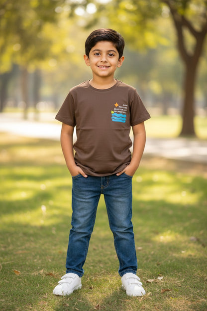 Doreme boys stretch printed T-shirt in cocoa