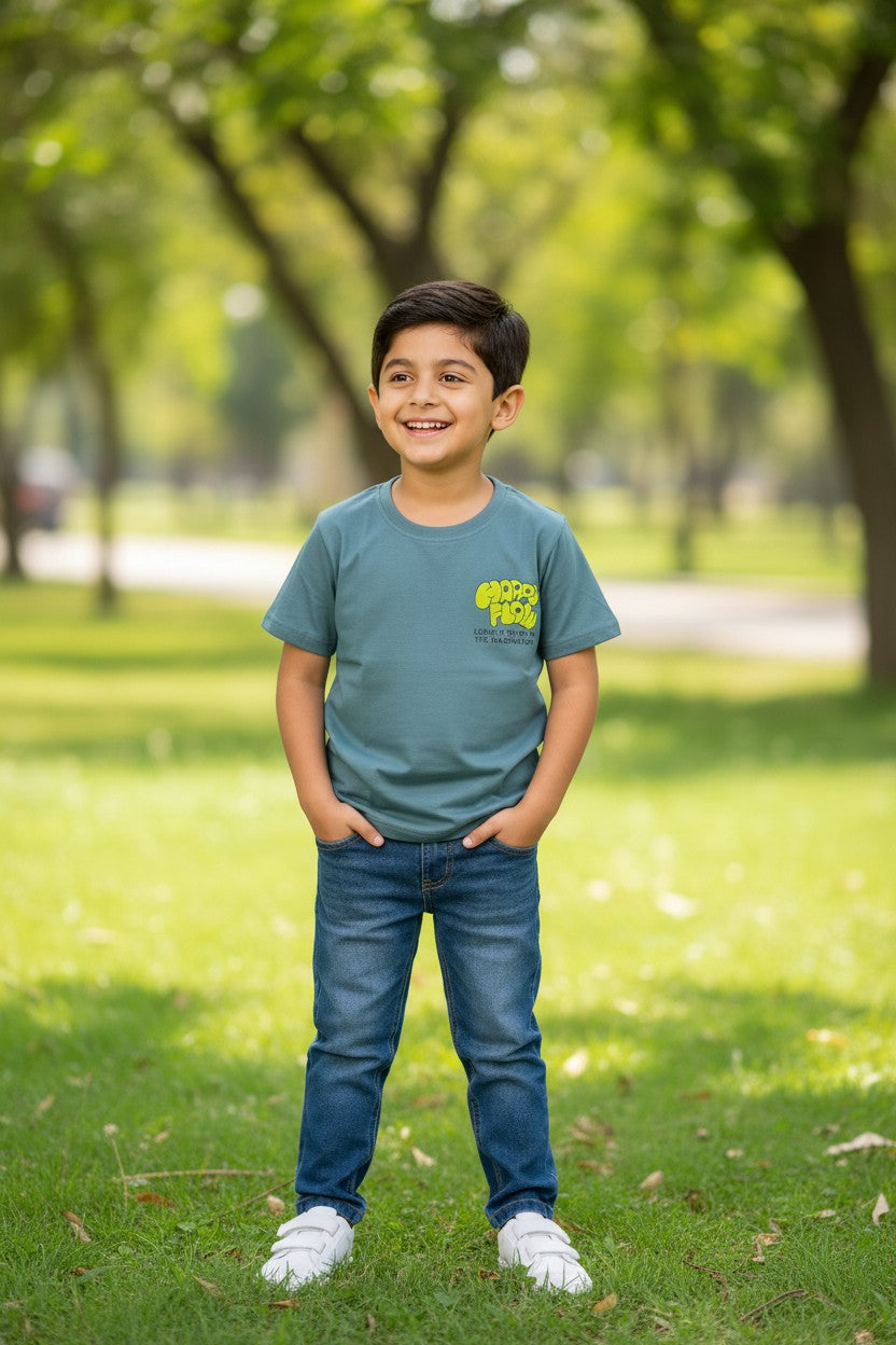 Doreme boys stretch printed T-shirt in natural blue
