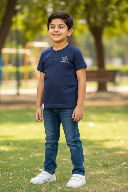 Doreme boys stretch slub henley T-shirt in navy