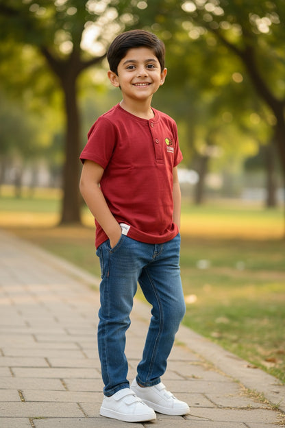 Doreme boys stretch slub henley T-shirt in rust