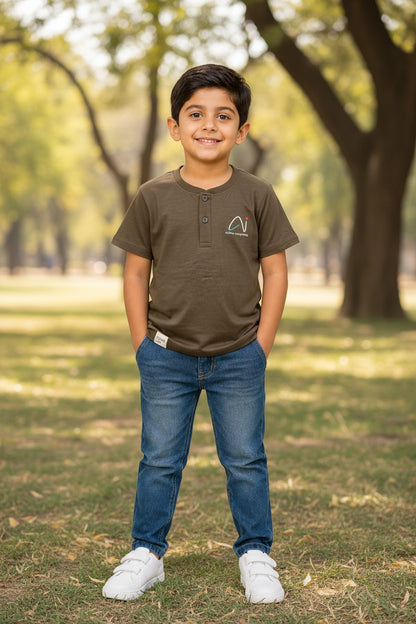 Doreme boys stretch slub henley T-shirt in taupe
