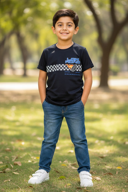 Doreme boys Supima cotton printed T-shirt in black