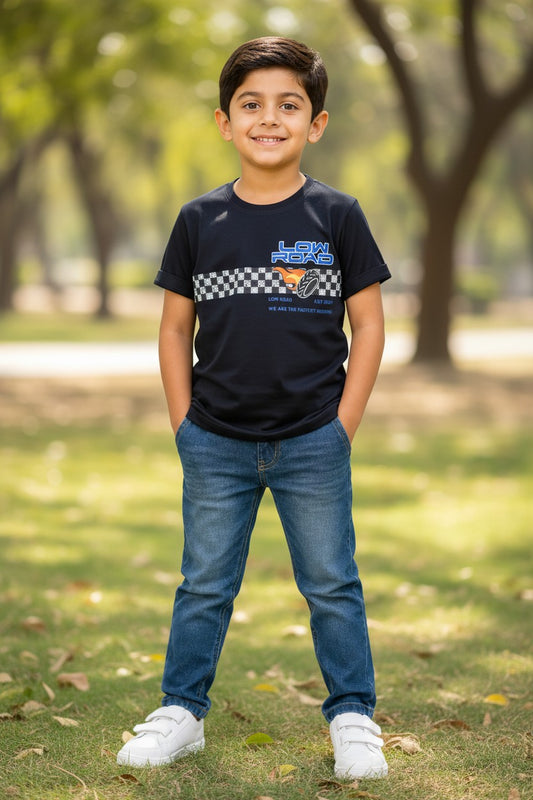 Doreme boys Supima cotton printed T-shirt in black