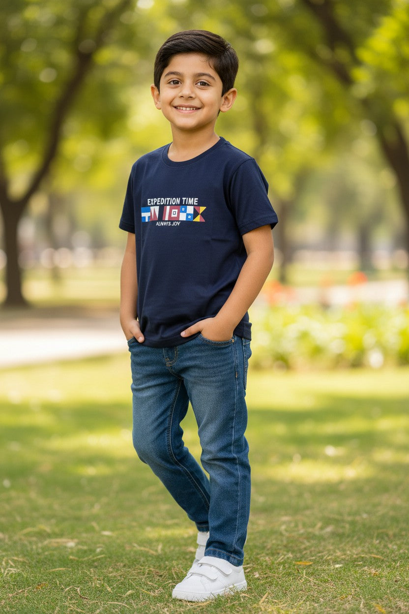 Doreme boys Supima cotton printed T-shirt in navy