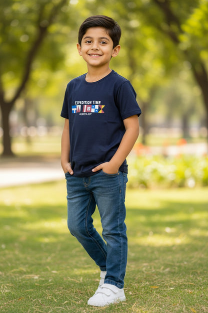 Doreme boys Supima cotton printed T-shirt in navy