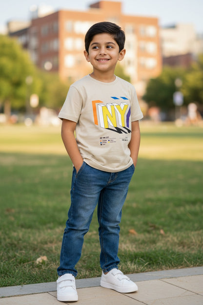 Doreme boys Supima cotton printed T-shirt in oat