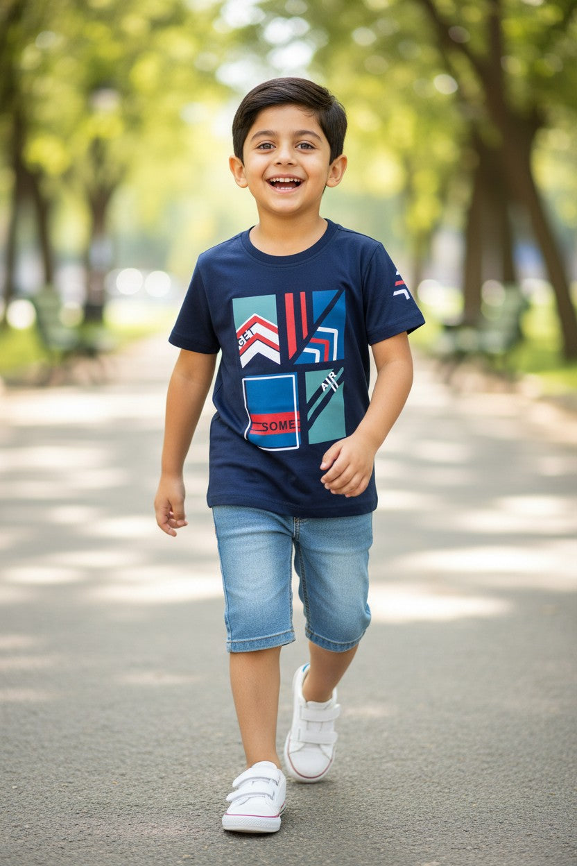 Doreme boys geometric print T-shirt in navy