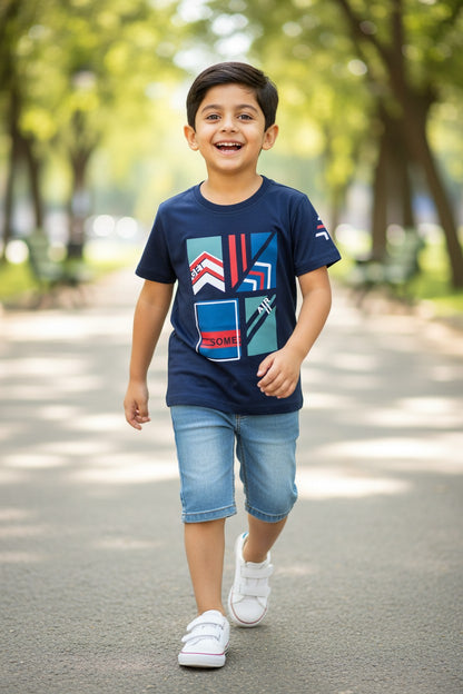 Doreme boys geometric print T-shirt in navy
