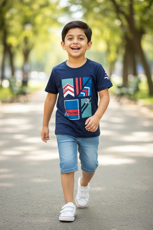 Doreme boys geometric print T-shirt in navy