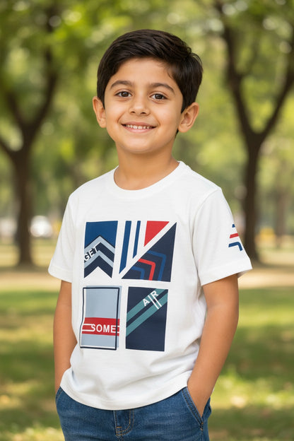 Doreme boys geometric print T-shirt in off white