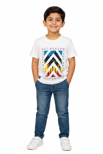 Ollypop Boys Beach Graphic Half Sleeve T-Shirt - White