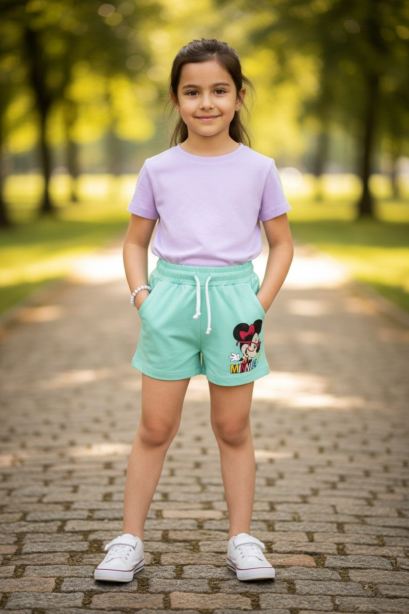 Tomato girls character patch shorts in Mint