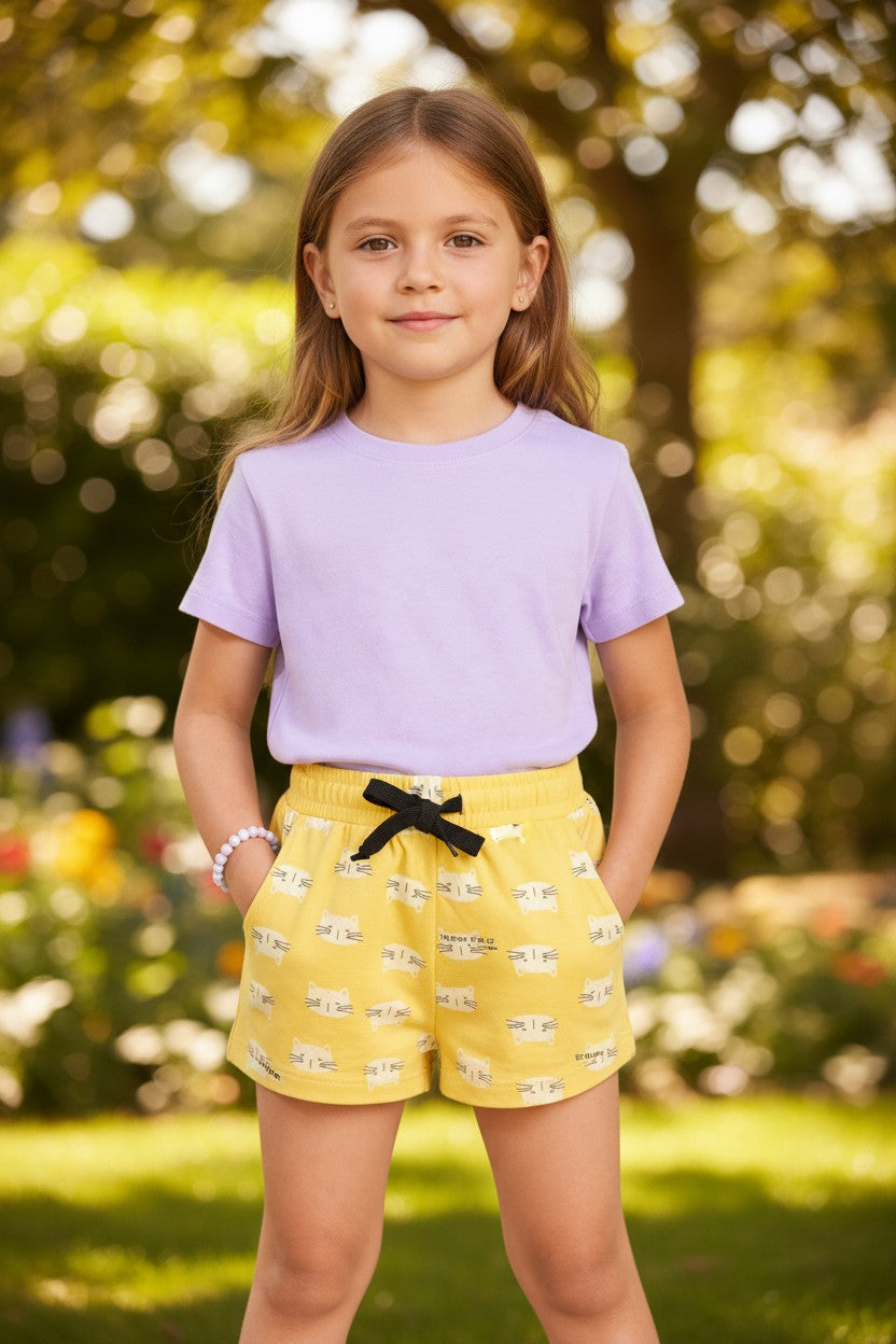 Tomato girls mini motif print shorts in Lemon Yellow