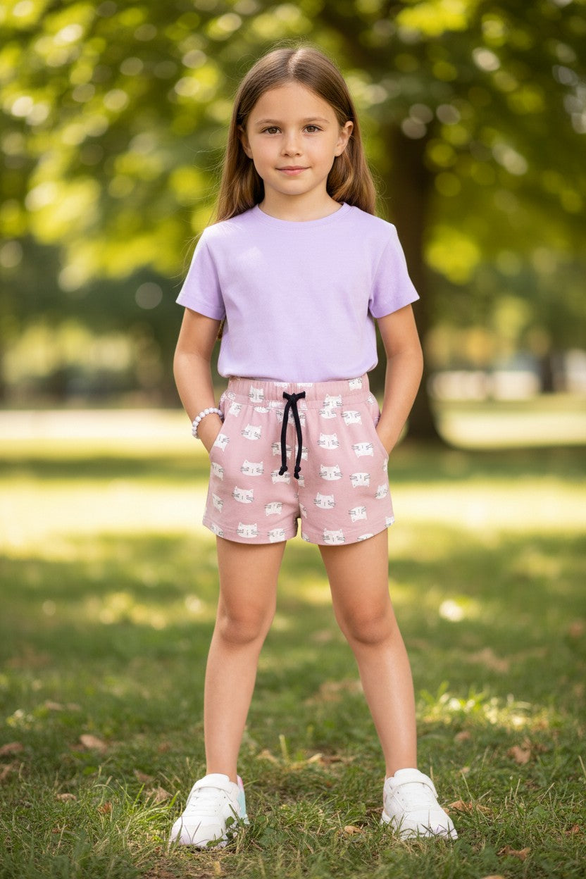 Tomato girls mini motif print shorts in Onion