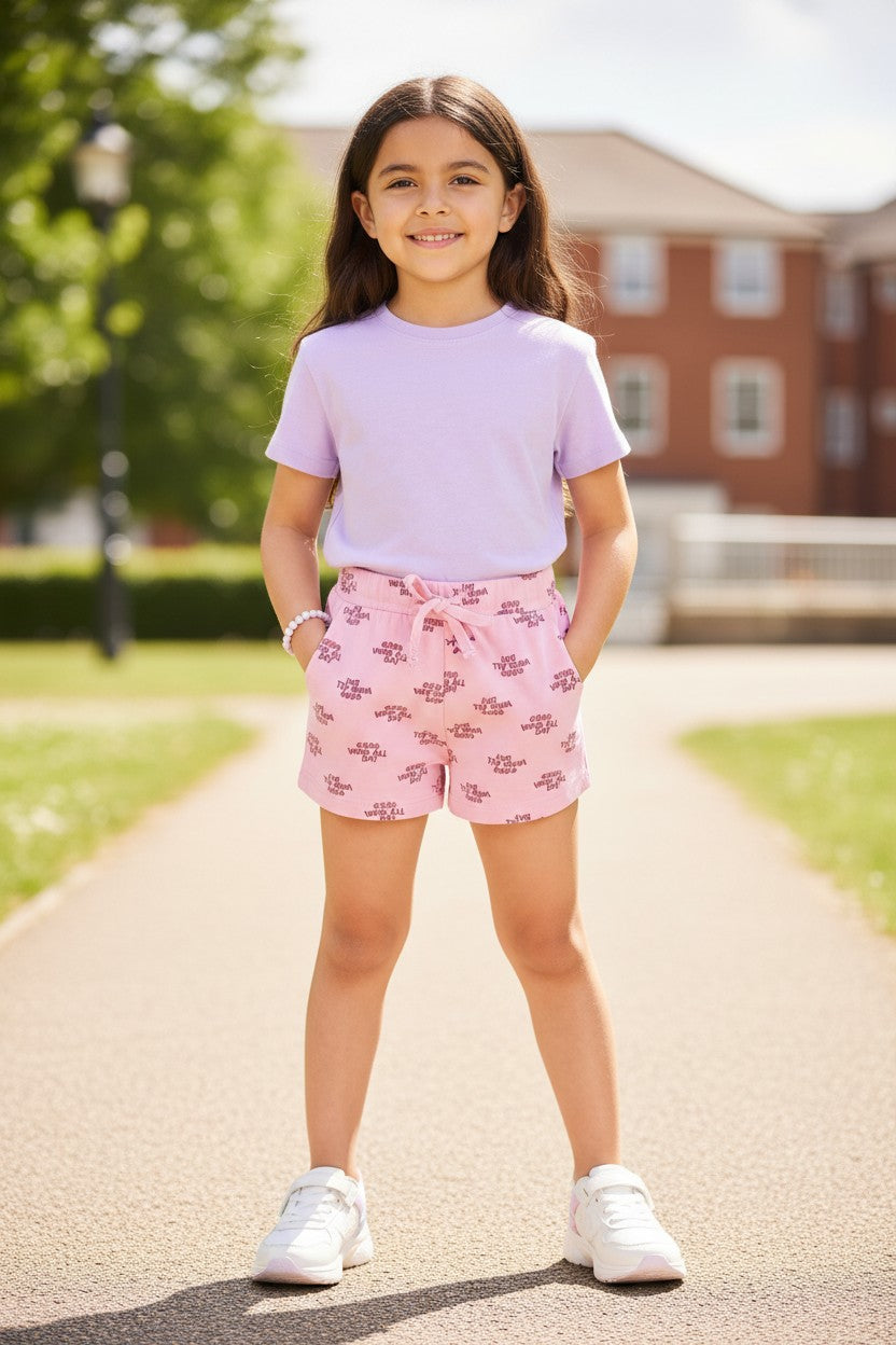 Tomato girls scattered character print shorts in Pink