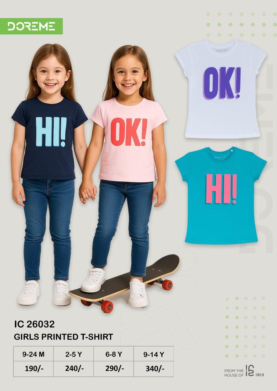 Doreme Girls Printed T-Shirt 26032 size and colour reference