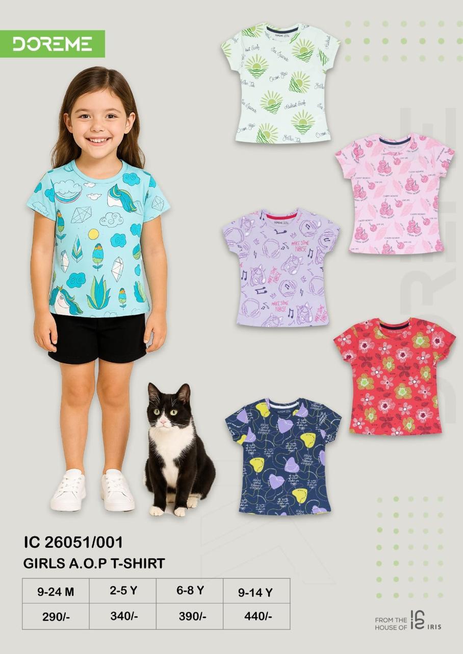 Doreme Girls All Over Print T-Shirt 26051001 size and colour reference