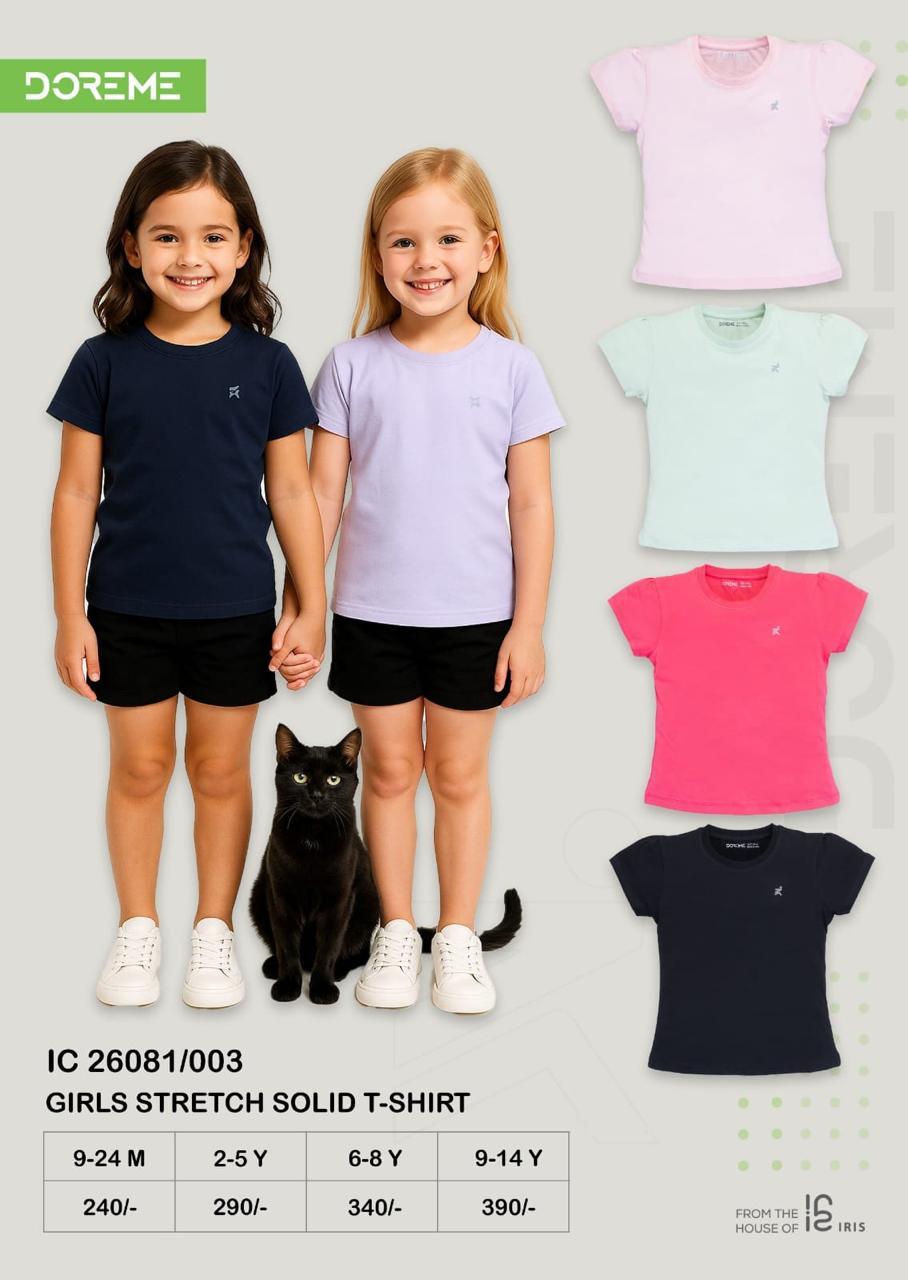 Doreme Girls Stretch Solid T-Shirt 26081003 size and colour reference