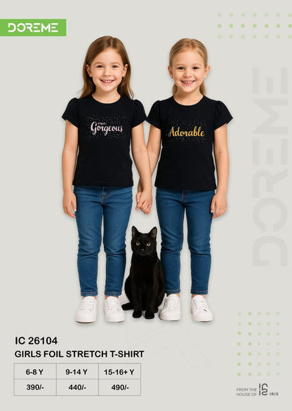 Doreme Girls Foil Stretch T-Shirt 26104 size and colour reference