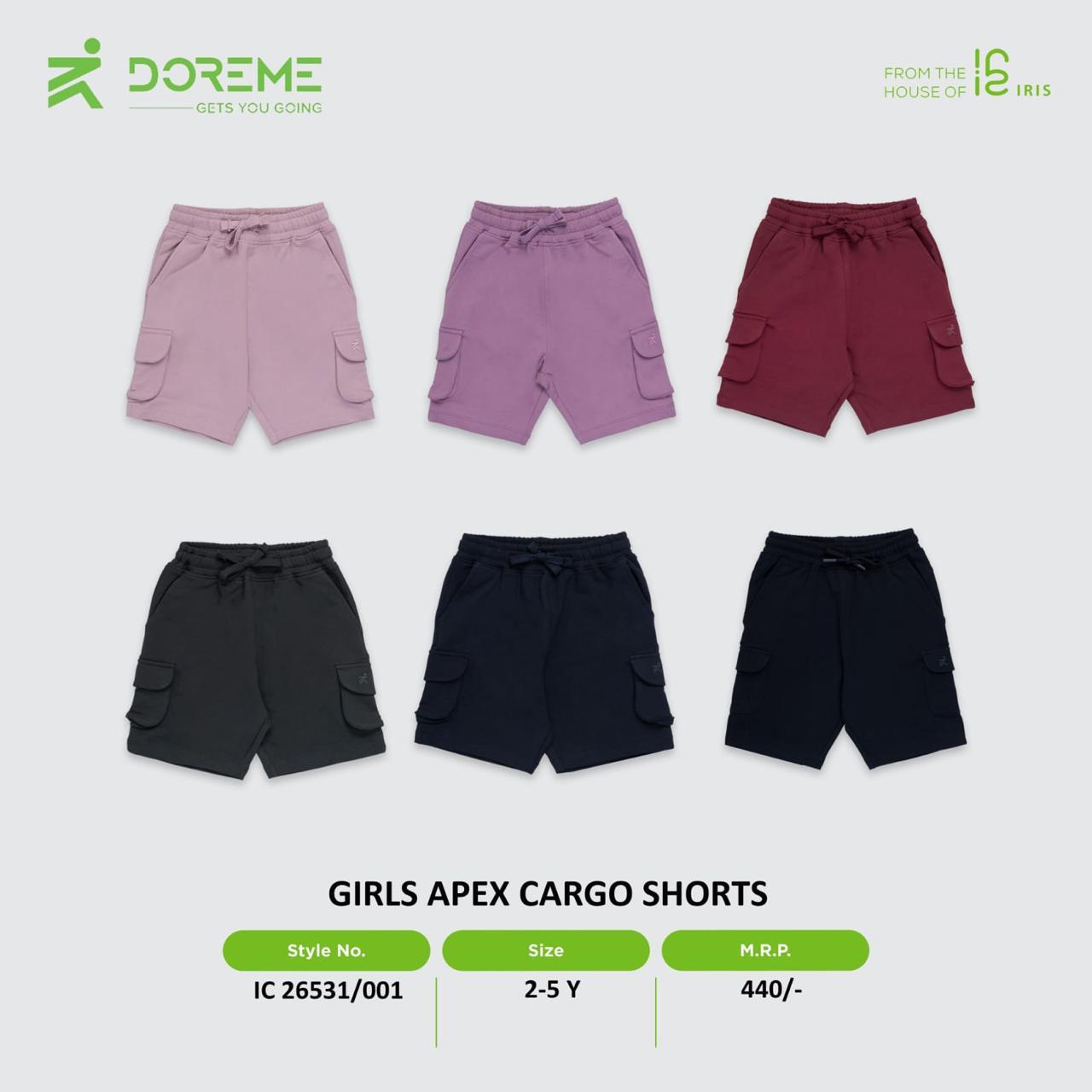 Doreme Girls Apex Cargo Shorts with Pockets
