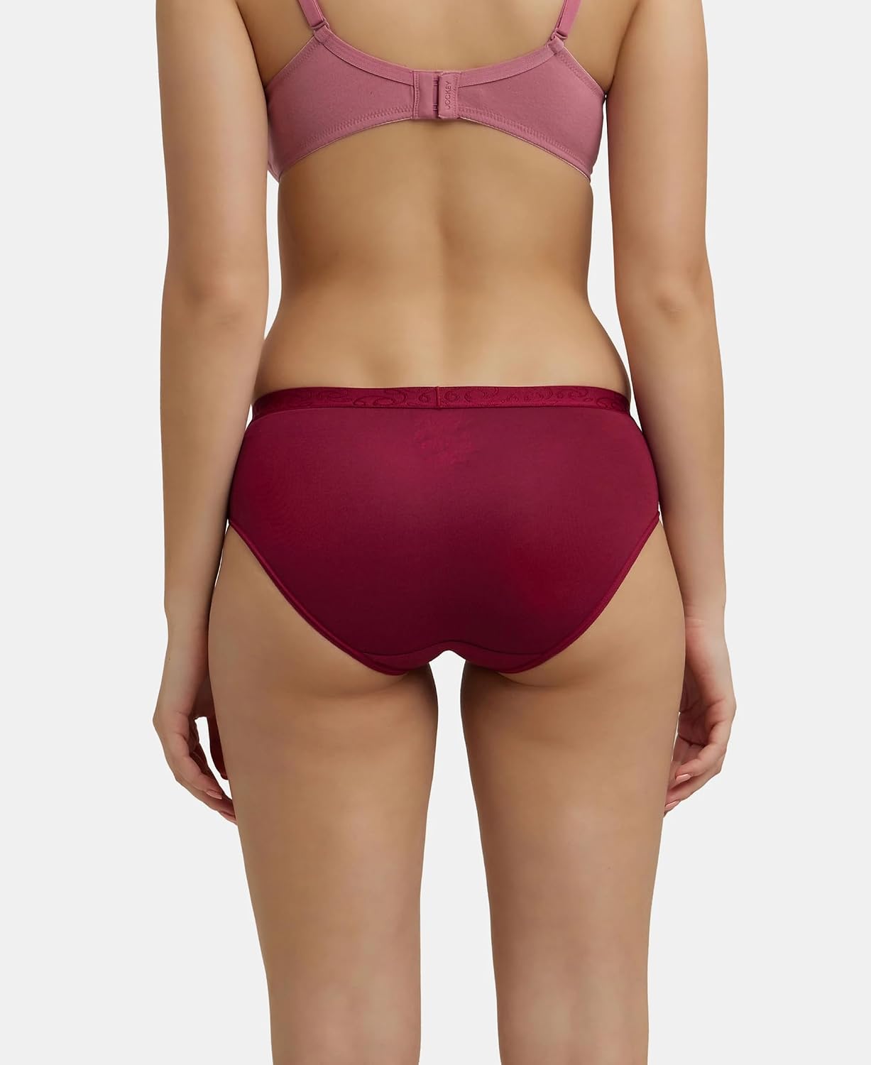 Back view of a Jockey women's maroon stretch cotton hipster panty