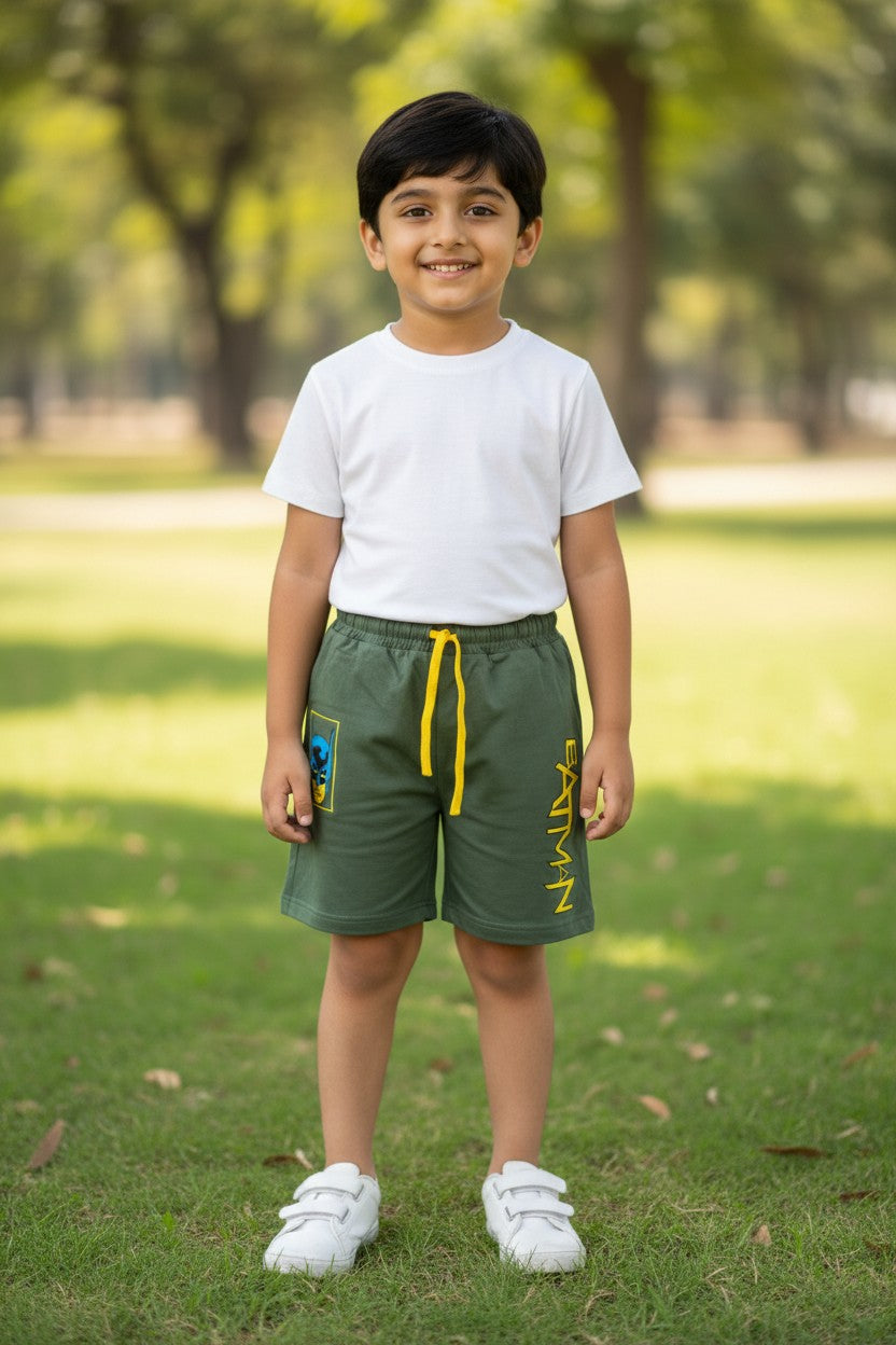 Tomato boys badge print shorts in D.Ash