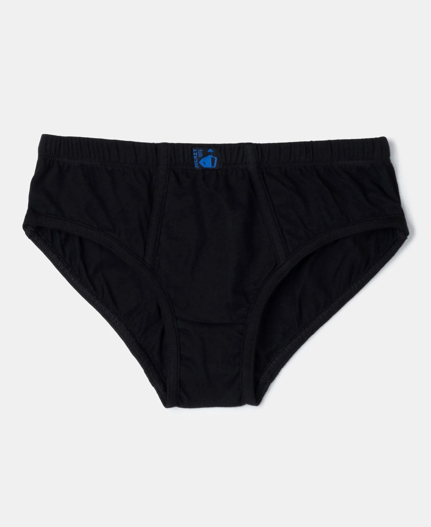 Jockey boys black cotton brief laid flat, front view