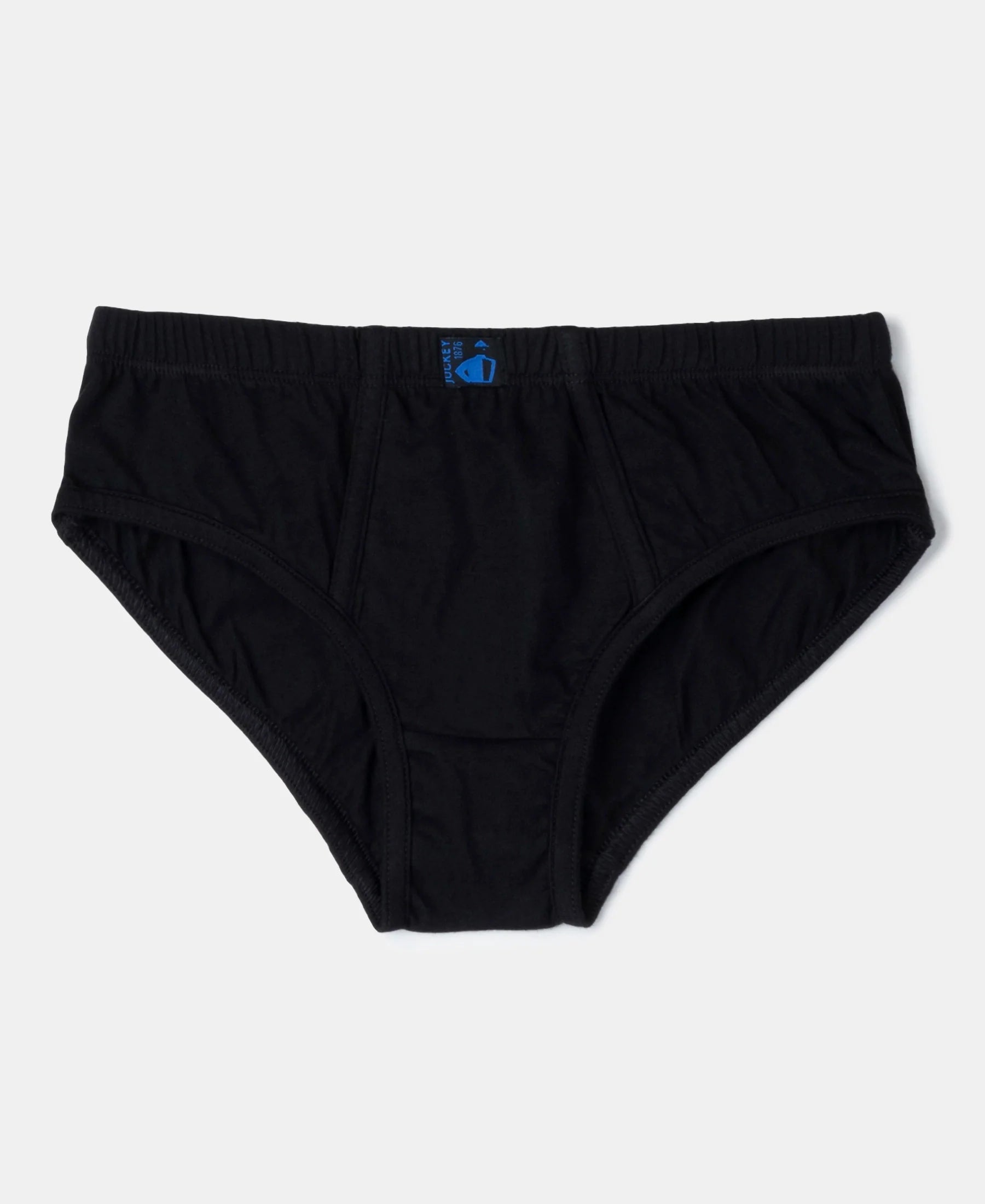 Jockey boys black cotton brief laid flat, front view