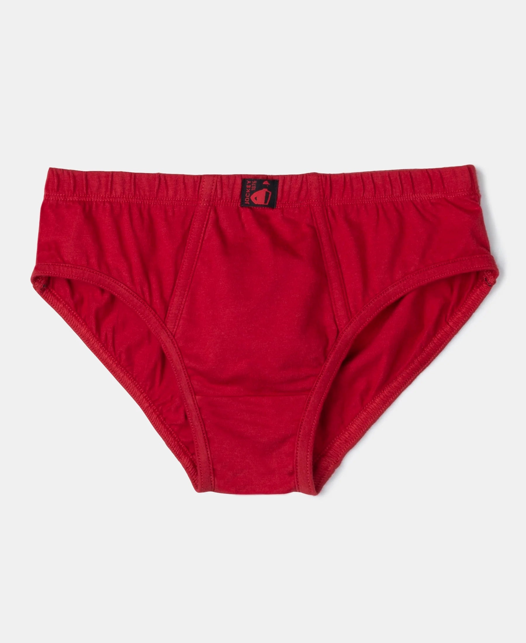 Jockey boys red cotton brief with contrast waistband, laid flat