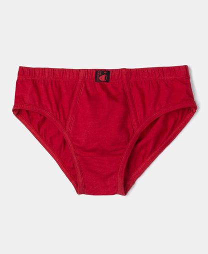 Jockey boys red cotton brief with contrast waistband, laid flat