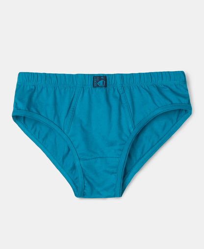 Jockey boys teal cotton brief laid flat, front view