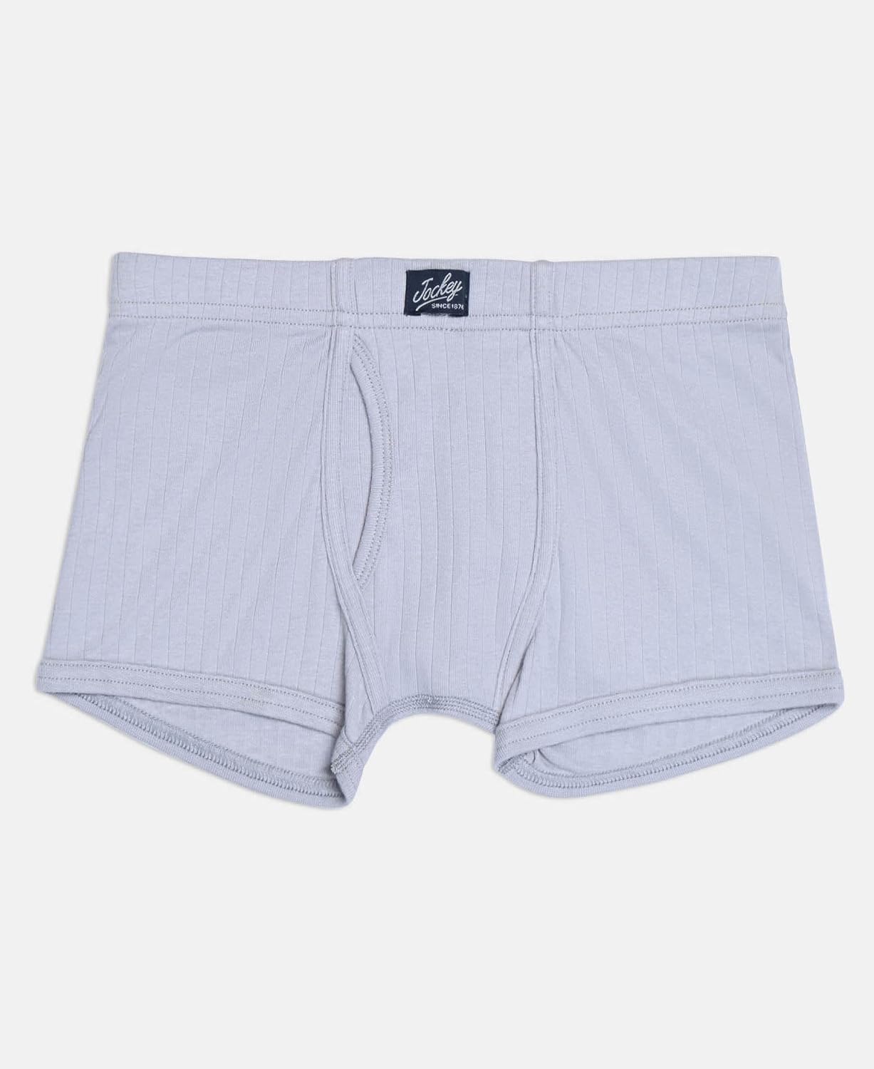 Jockey boys grey cotton rib trunk laid flat, front view