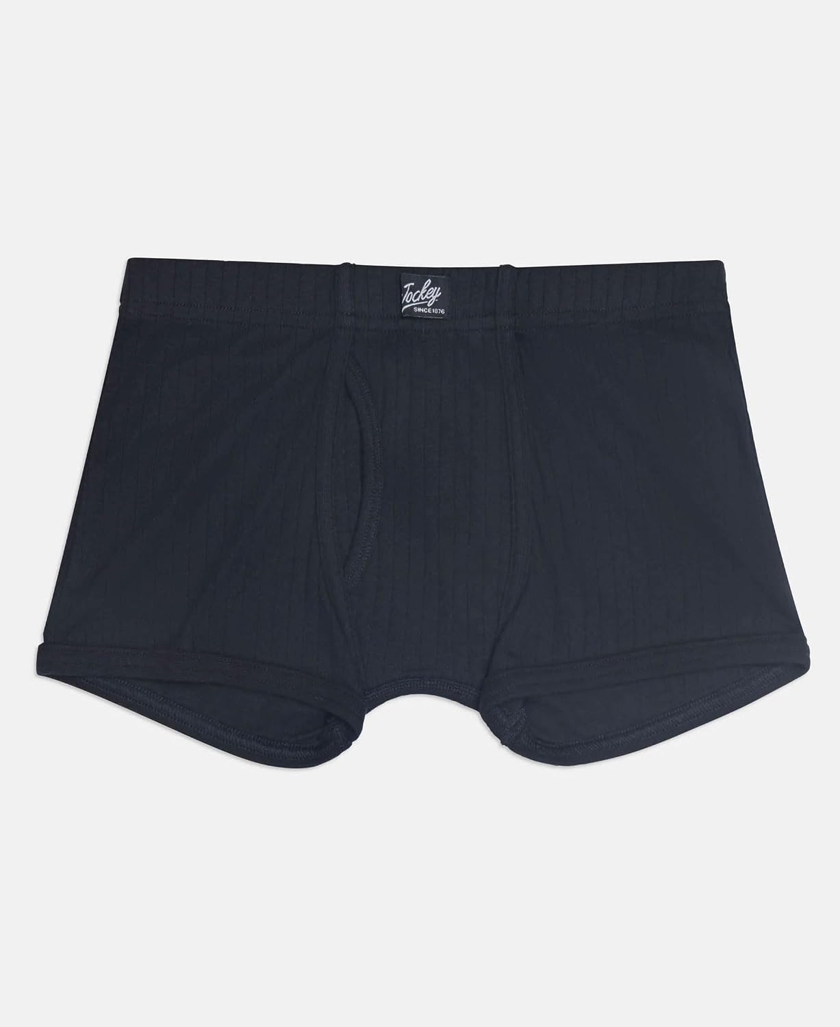 Jockey boys navy cotton rib trunk, front view