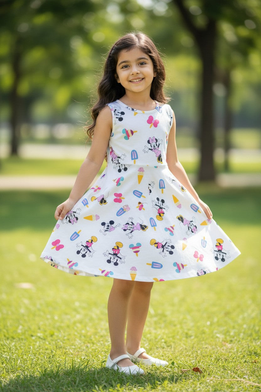 Doreme Disney Girls Printed A-Line Kids Dress Ice Cream - 30501