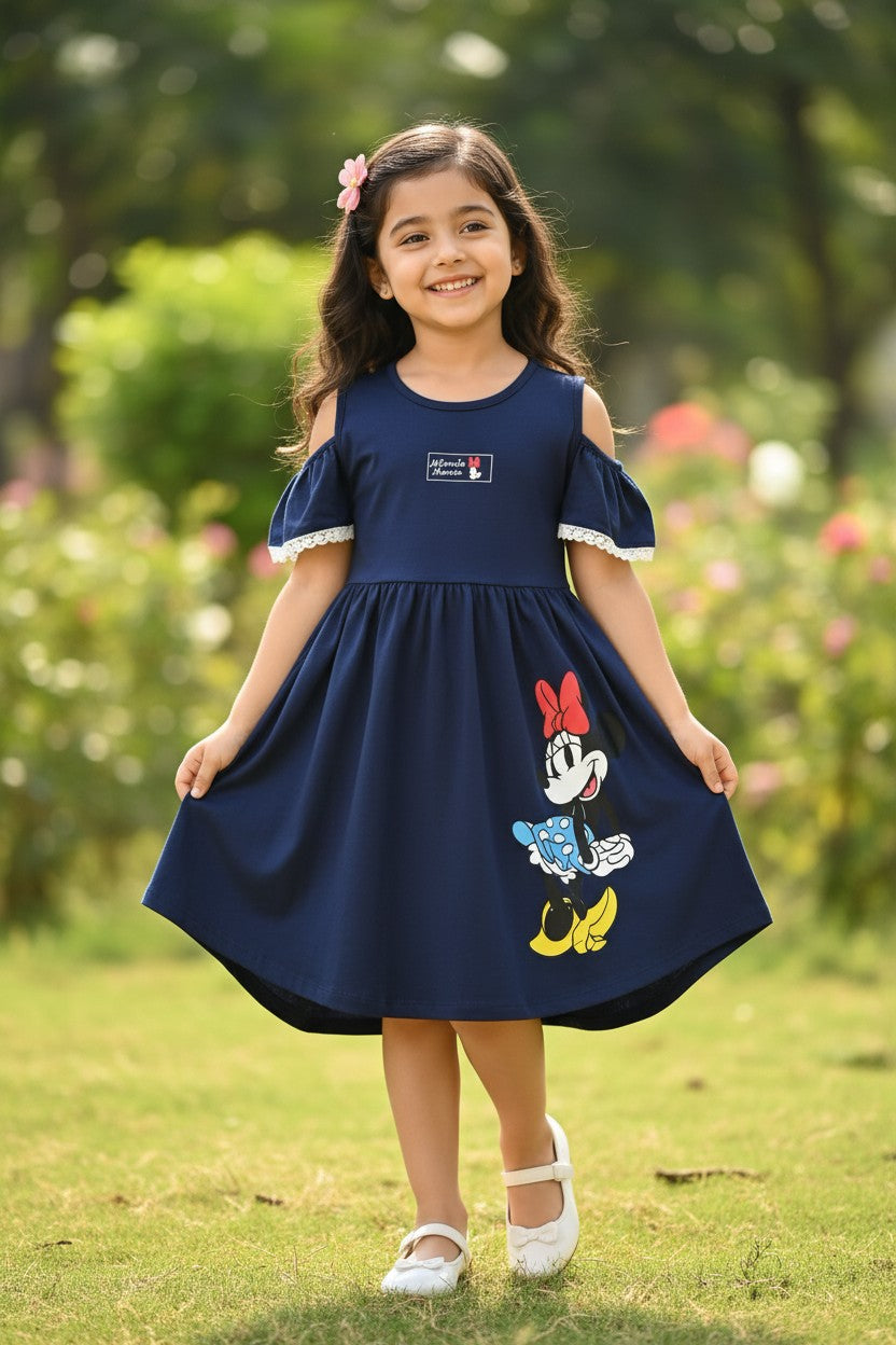 Doreme Disney Minnie Cold Shoulder Girls Dress Blue - 30531