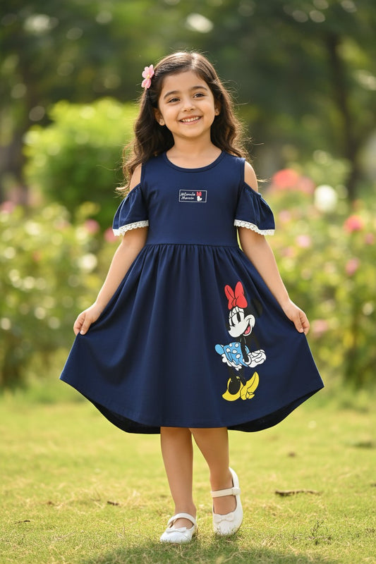 Doreme Disney Minnie Cold Shoulder Girls Dress Blue - 30531
