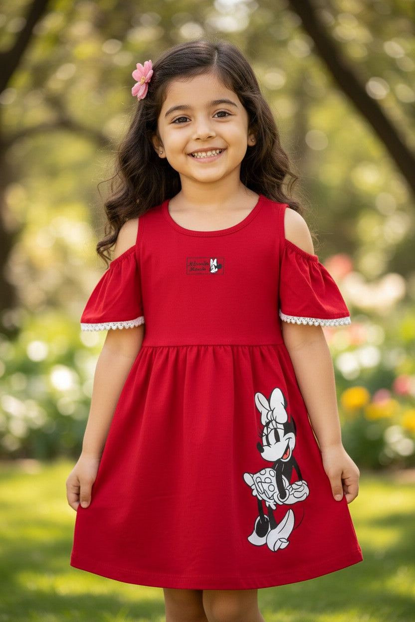 Doreme Disney Minnie Cold Shoulder Girls Dress Red - 30531