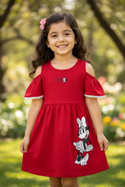Doreme Disney Minnie Cold Shoulder Girls Dress Red - 30531