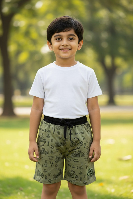 Lemon & Sugar boys motorbike print shorts in Ash