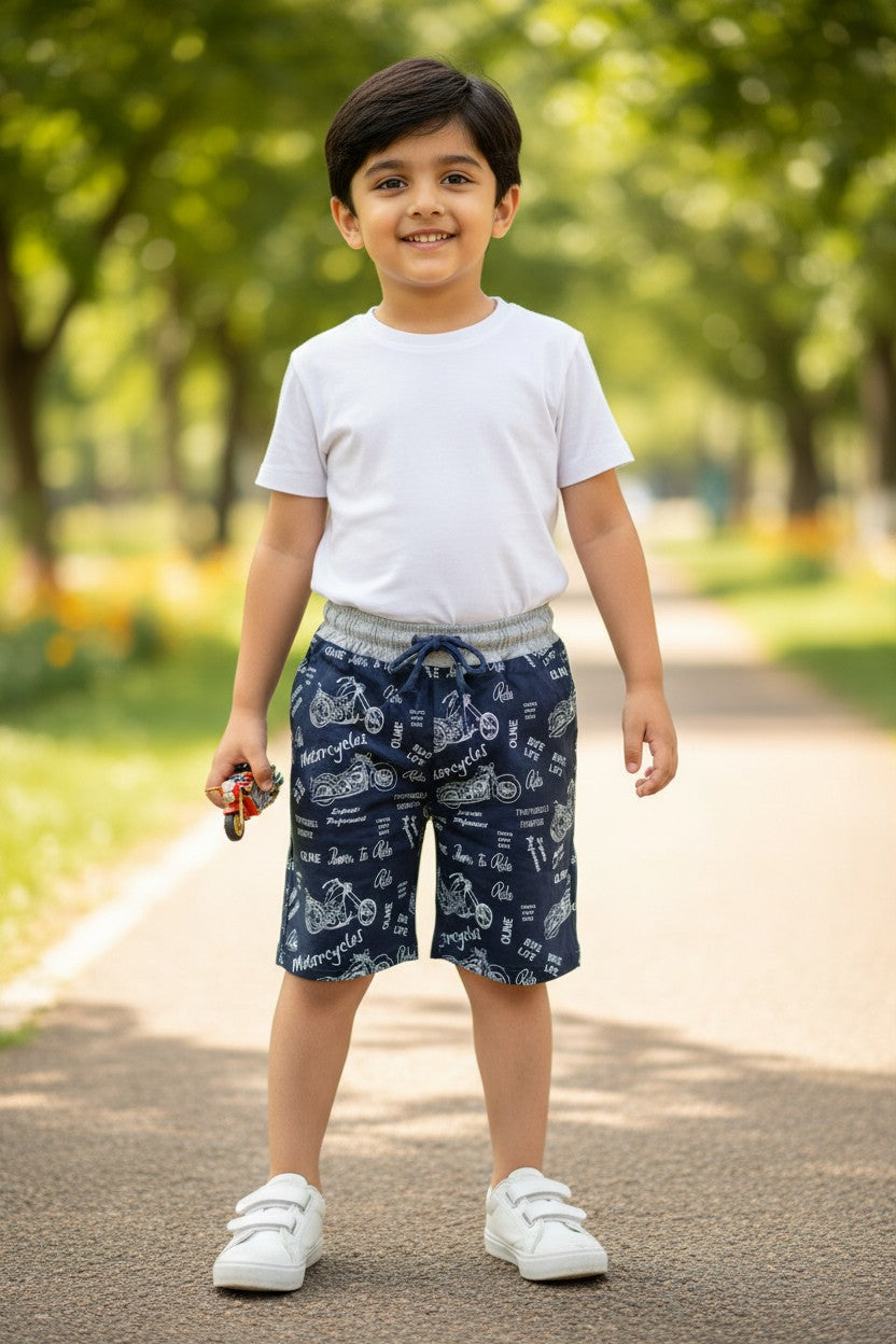 Lemon & Sugar boys motorbike print shorts in Navy