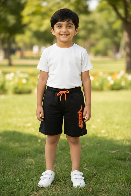 Lemon & Sugar boys sporty side print shorts in Black