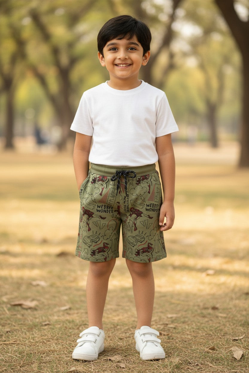 Lemon & Sugar boys comic sketch print shorts in Ash