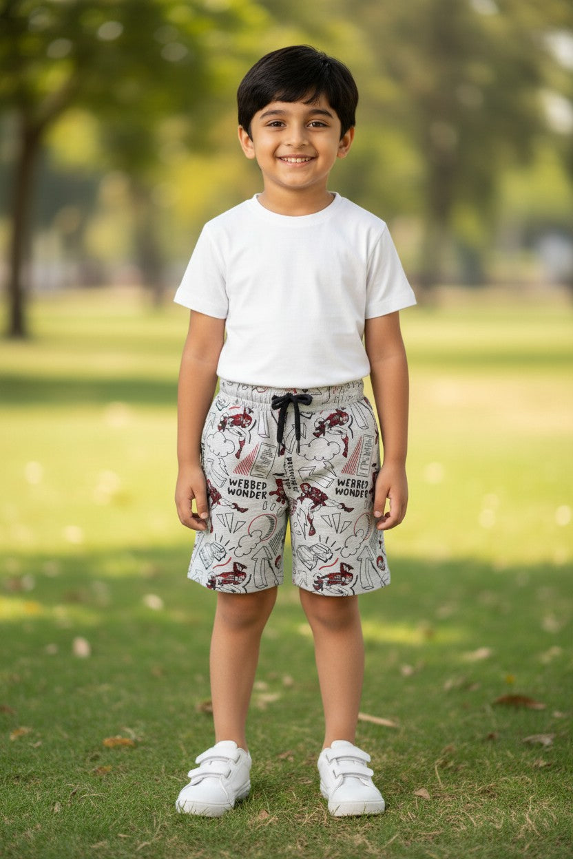 Lemon & Sugar boys comic sketch print shorts in Ecru