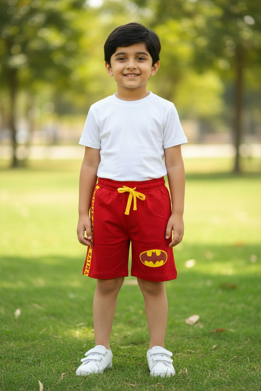 Lemon & Sugar boys superhero badge shorts in Red
