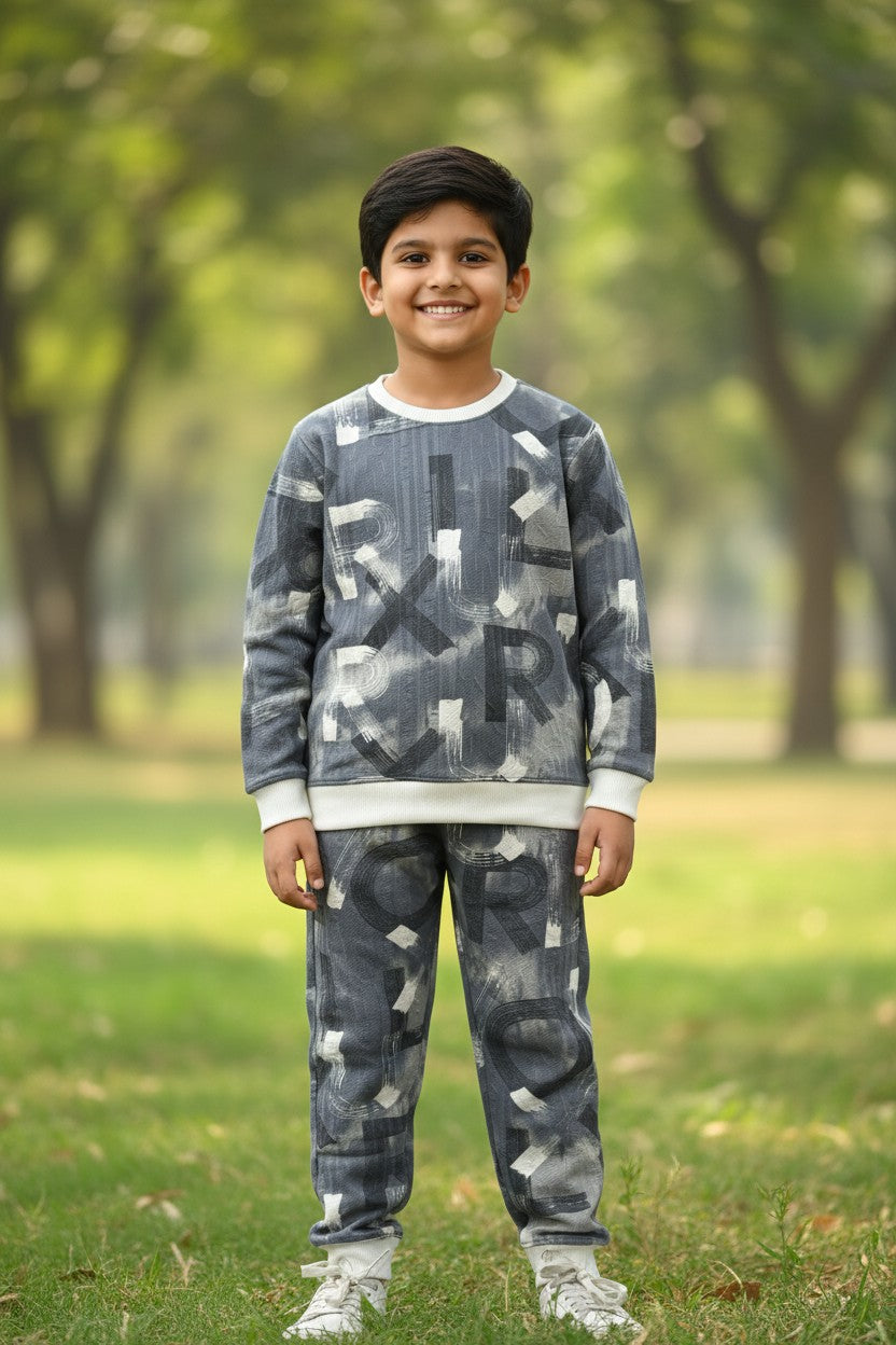 Rachit boys grey letter print sweatshirt and jogger co-ord set
