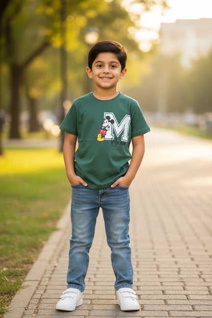 Doreme Disney Mickey Mouse boys T-shirt in green with varsity letter print