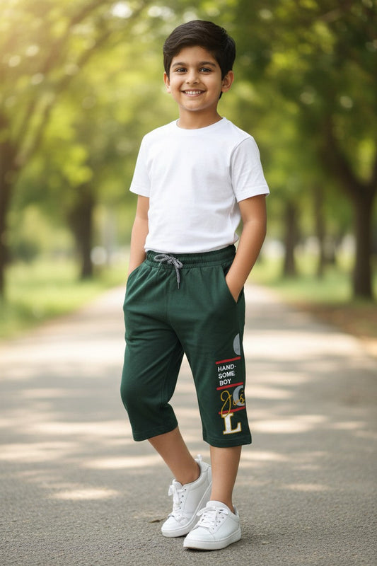 Lemon & Sugar boys varsity badge print capri in M.Green