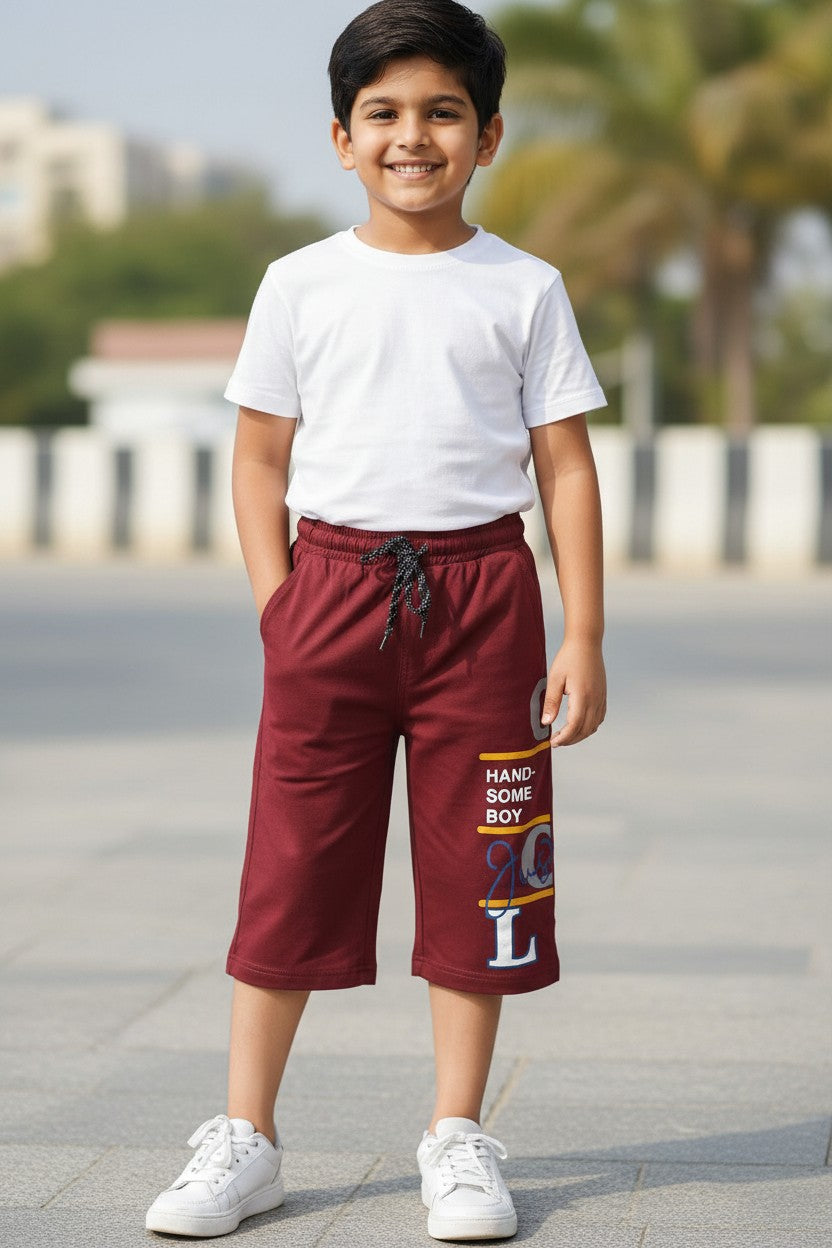 Lemon & Sugar boys varsity badge print capri in Maroon