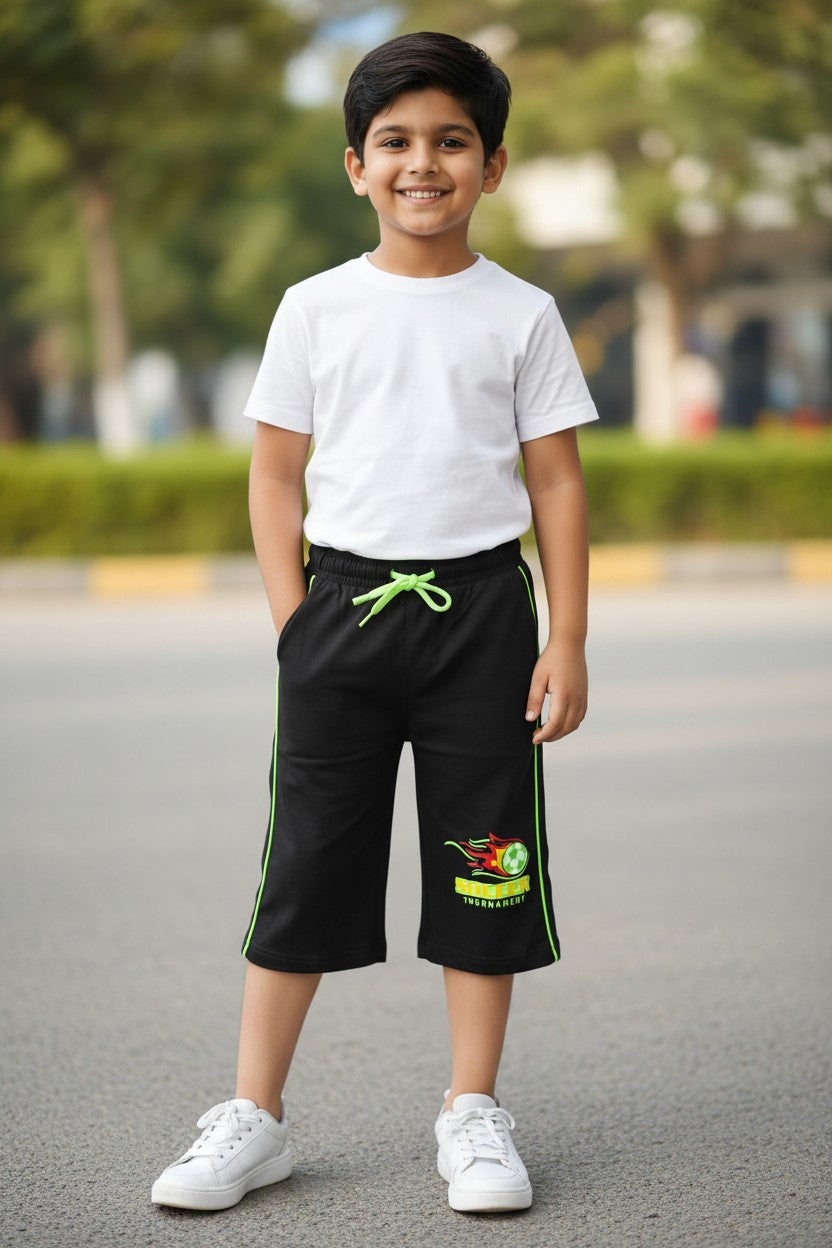 Lemon & Sugar boys soccer print capri in Black