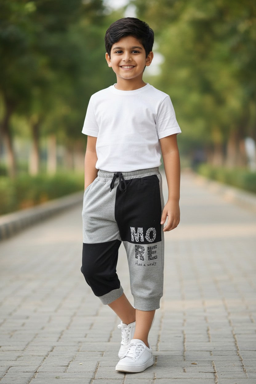Lemon & Sugar boys colourblock print capri in Grey
